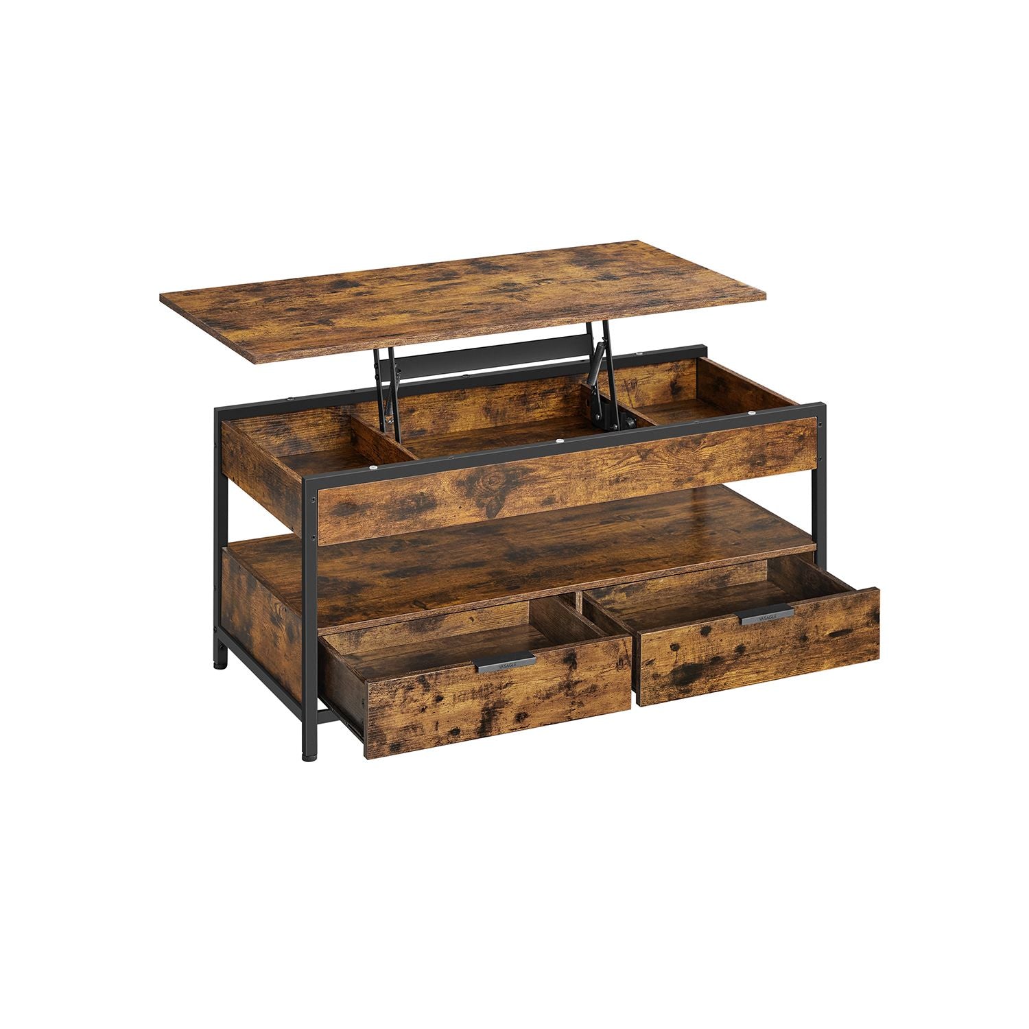 Couchtisch mit Schubladen-Vintage Brown-Ink-Schwarz