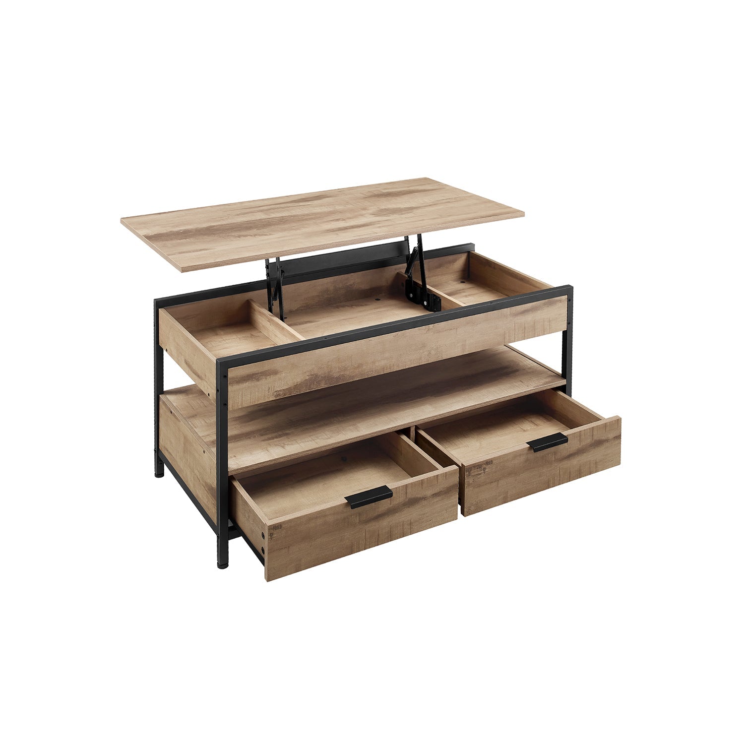 Couchtisch mit Schubladen-Vintage Brown-Ink-Schwarz