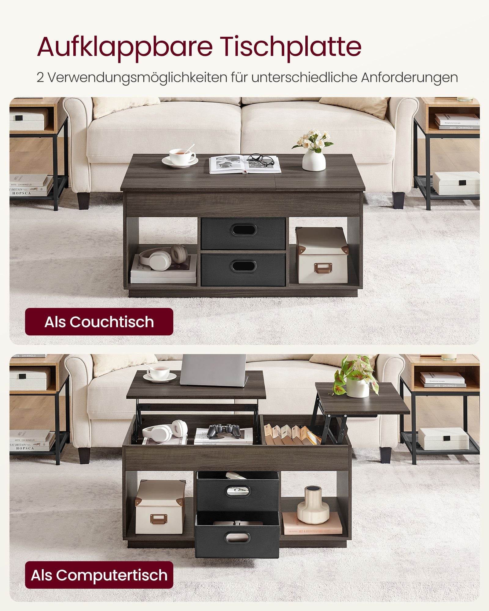 Couchtisch mit 2 Schubladen und Kursen Asbruin