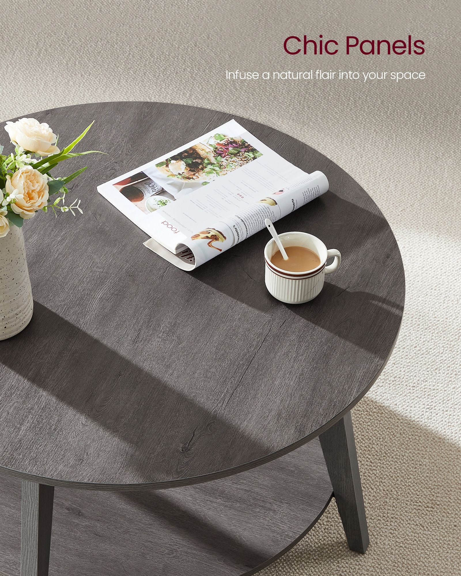 Runder Couchtisch - 2 Level - mit Stauraum - 80 x 45 cm - Nebelgrau