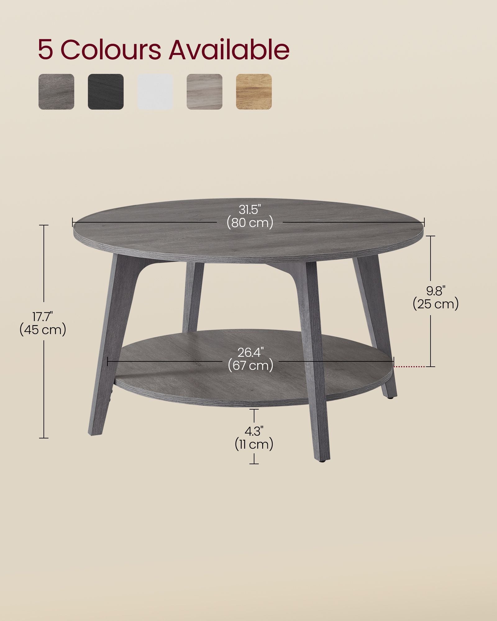 Runder Couchtisch - 2 Level - mit Stauraum - 80 x 45 cm - Nebelgrau