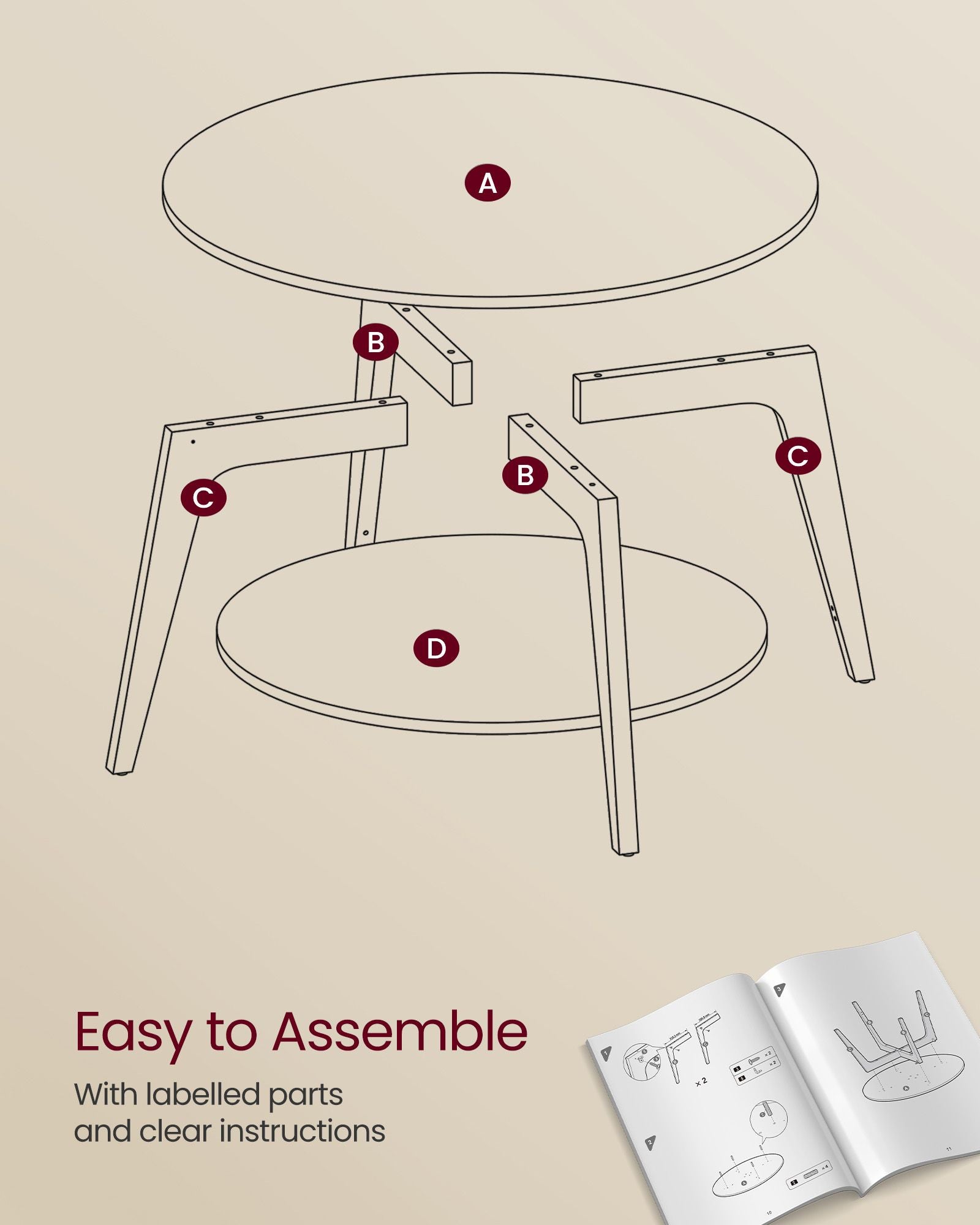 Runder Couchtisch - 2 Level - mit Stauraum - 80 x 45 cm - Nebelgrau