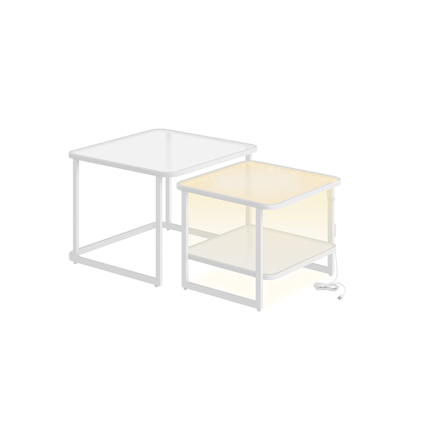 Couchtisch-Set von 2 mit LED Light Cloud White-Parel White