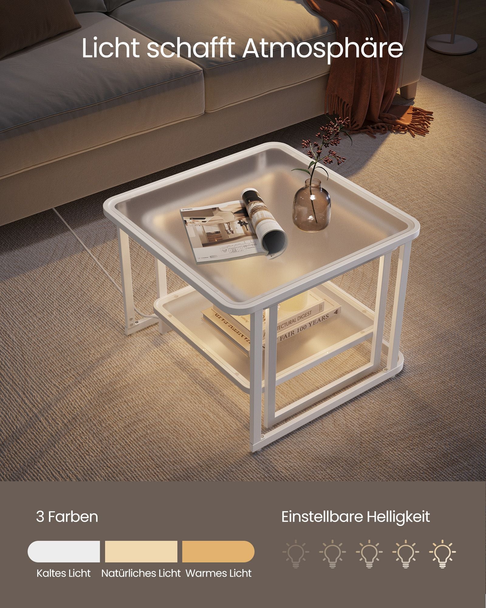 Couchtisch-Set von 2 mit LED Light Cloud White-Parel White