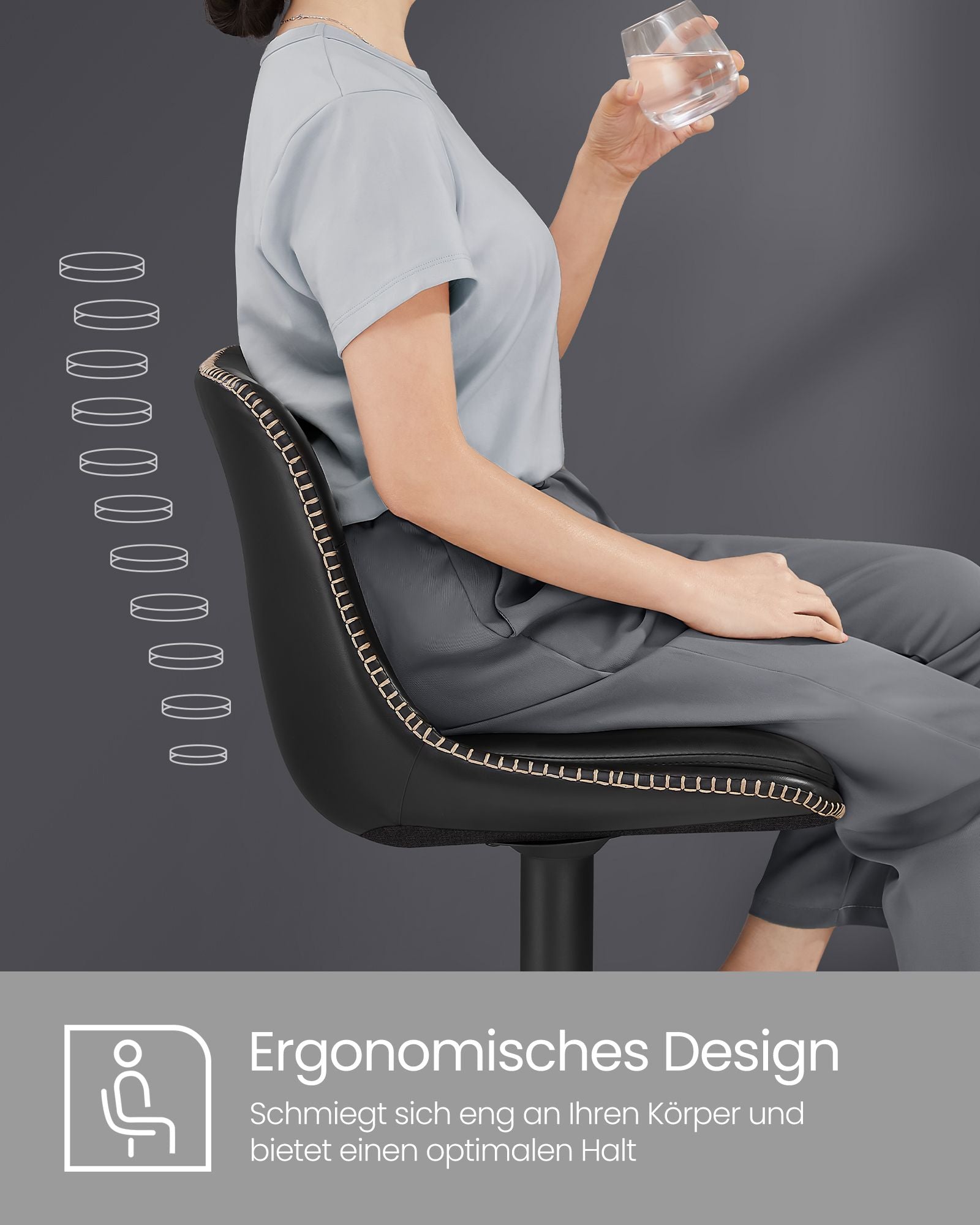 Barhocker - 2 - mit Rückenlehne - Tinte schwarz