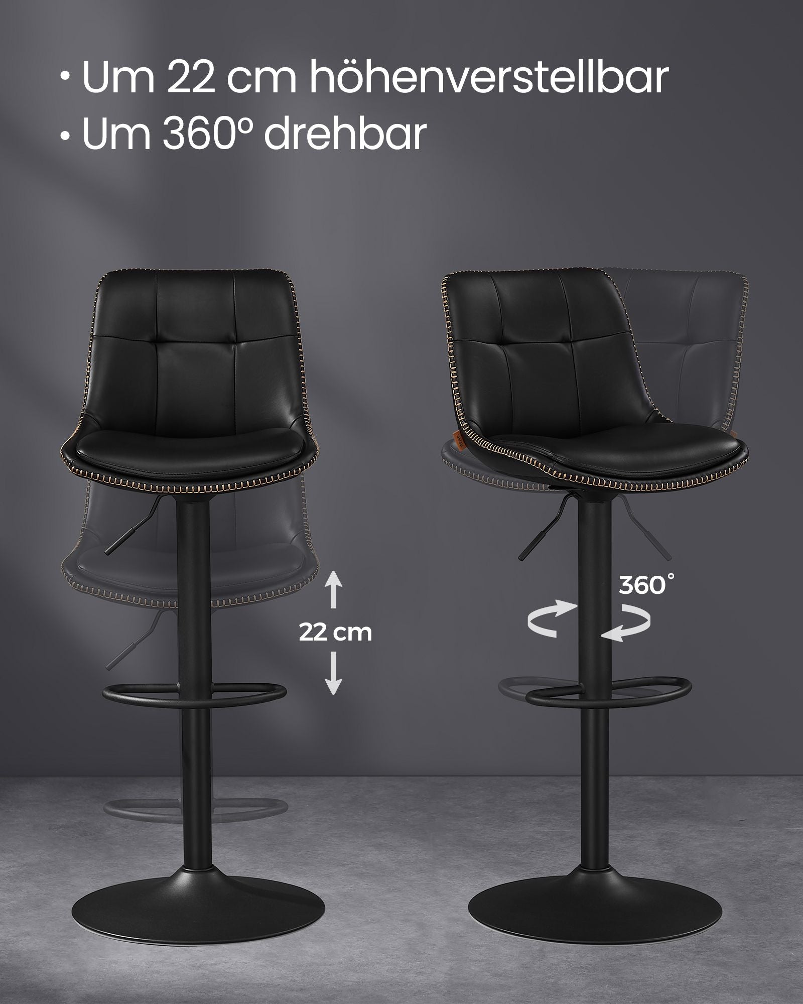 Barhocker - 2 - mit Rückenlehne - Tinte schwarz
