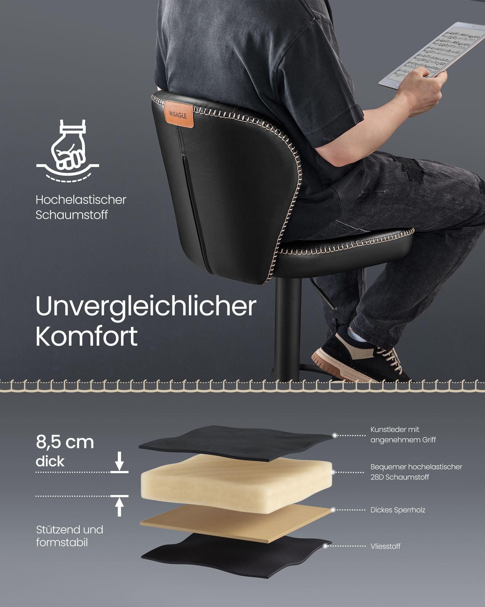Set von 2 rotierenden Stangenhockern mit Backlast -Tinte -Black