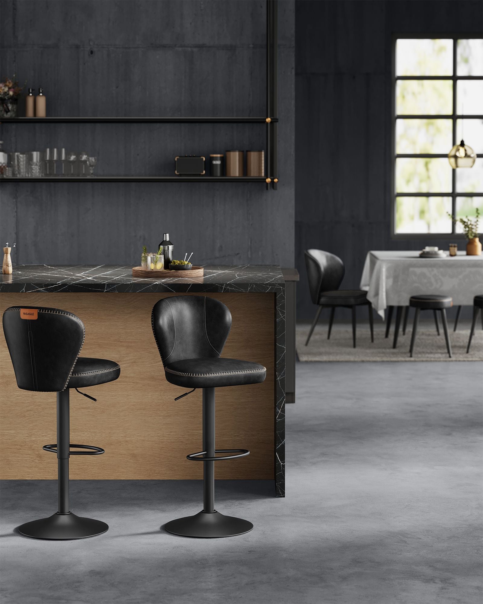 Set von 2 rotierenden Stangenhockern mit Backlast -Tinte -Black