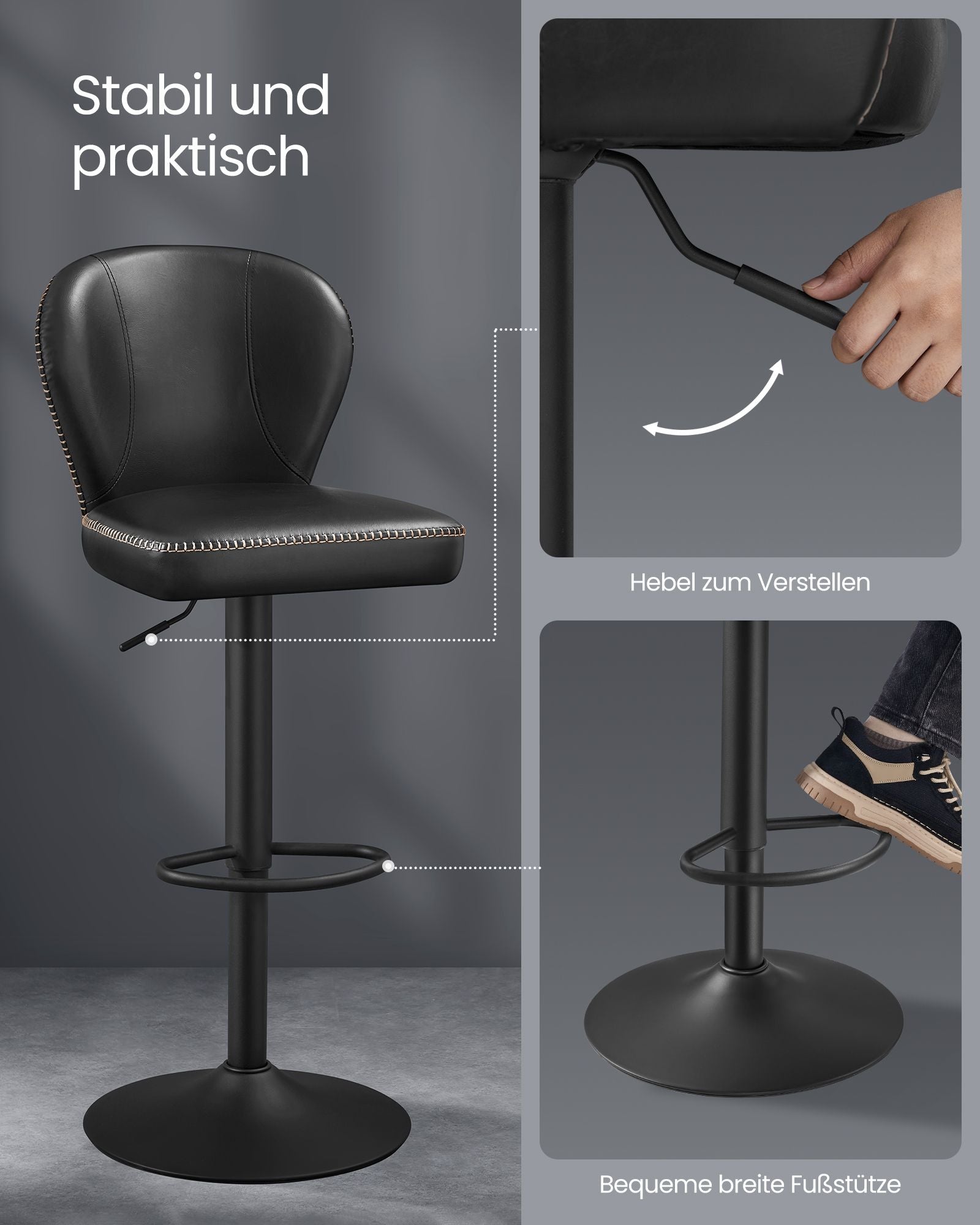 Set von 2 rotierenden Stangenhockern mit Backlast -Tinte -Black