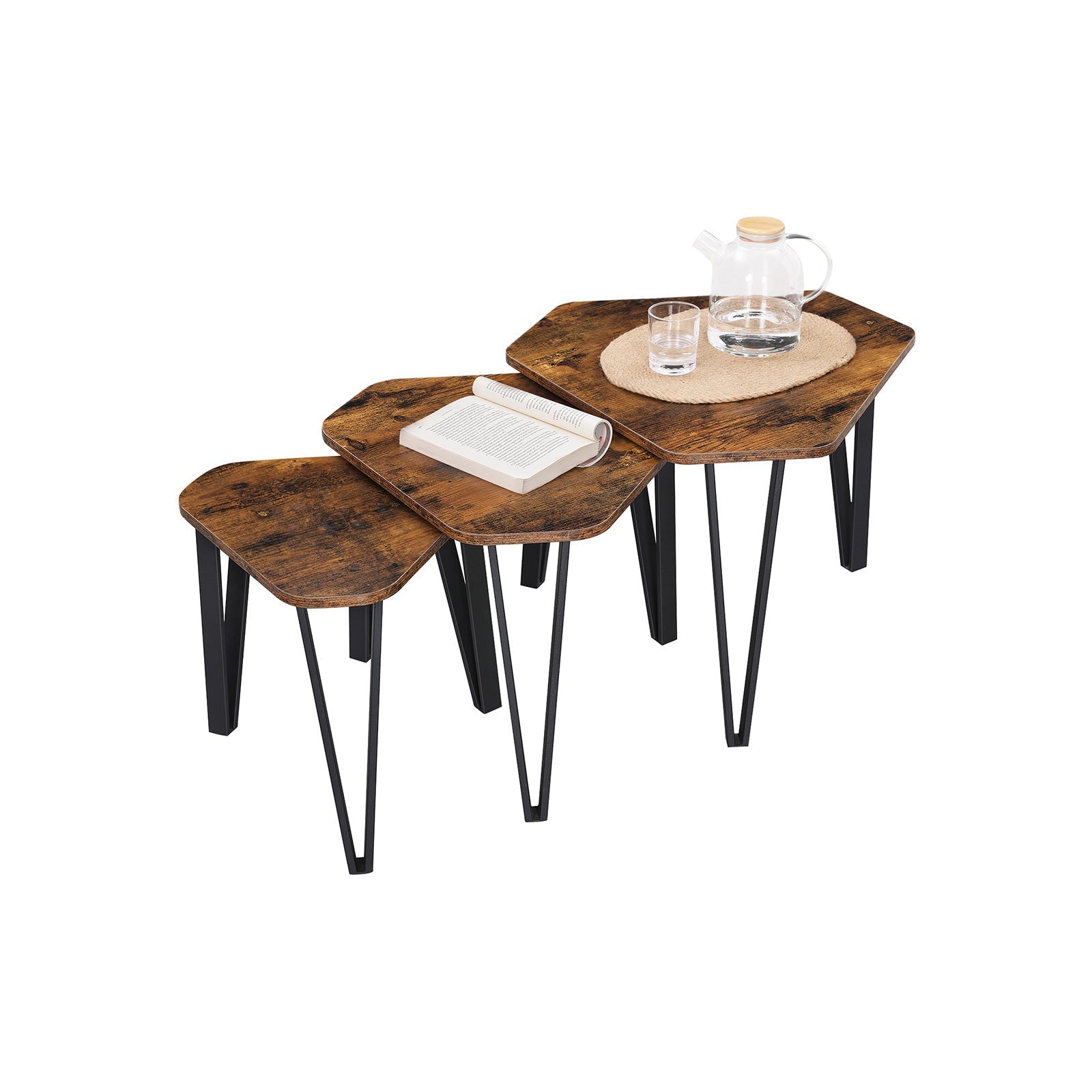 Nachttische - Set von 3 - Industriedesign - Seitentische - braun