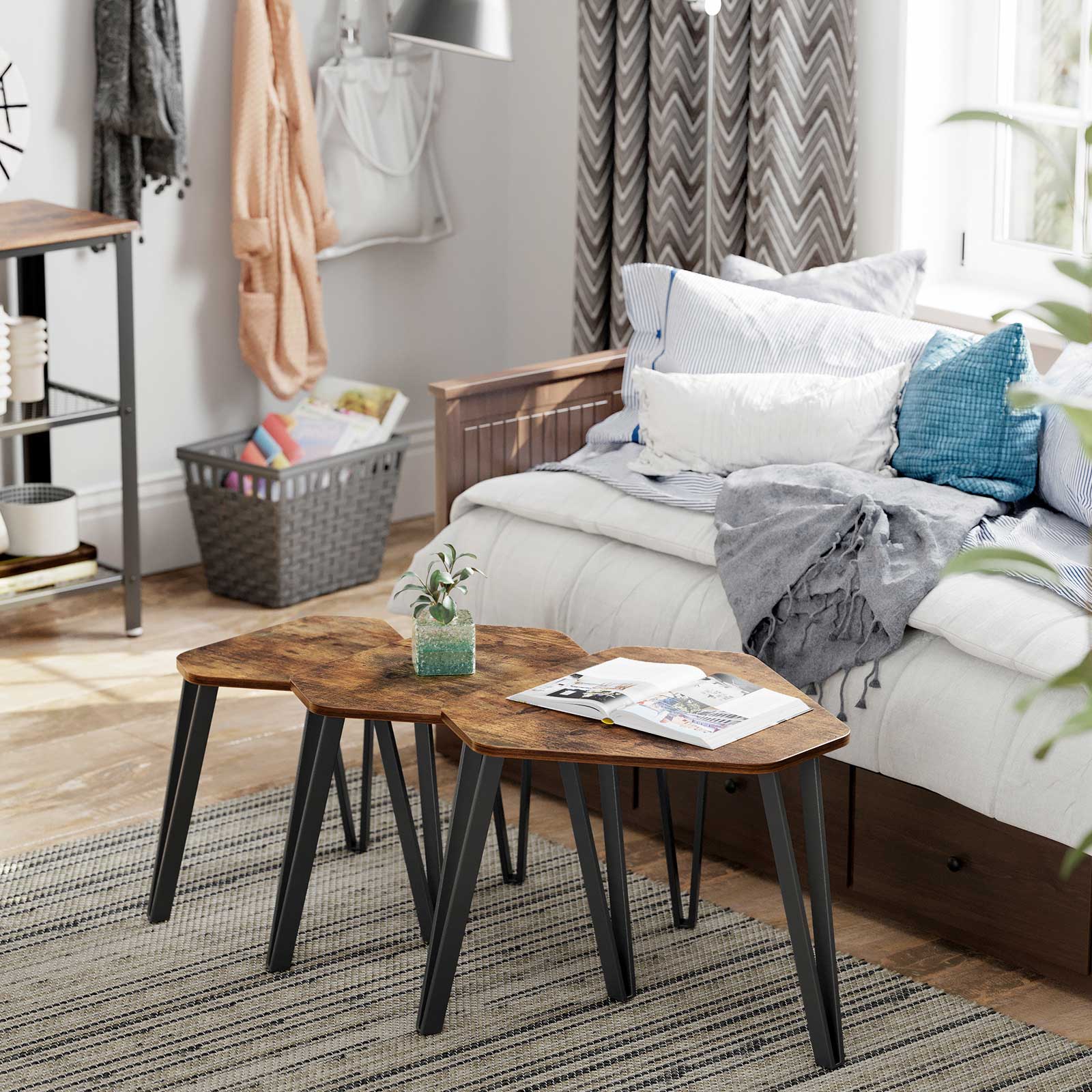 Nachttische - Set von 3 - Industriedesign - Seitentische - braun