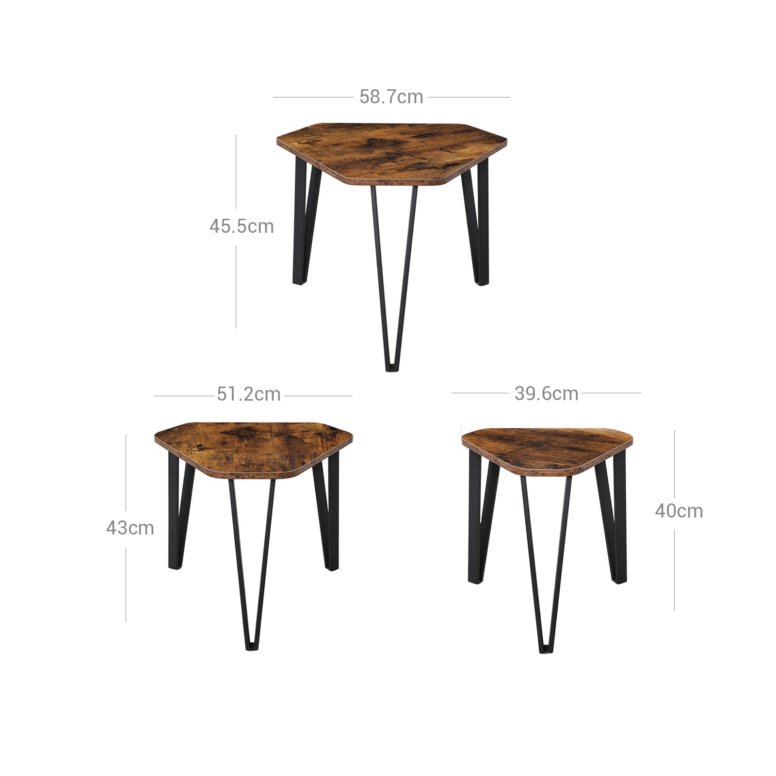 Nachttische - Set von 3 - Industriedesign - Seitentische - braun