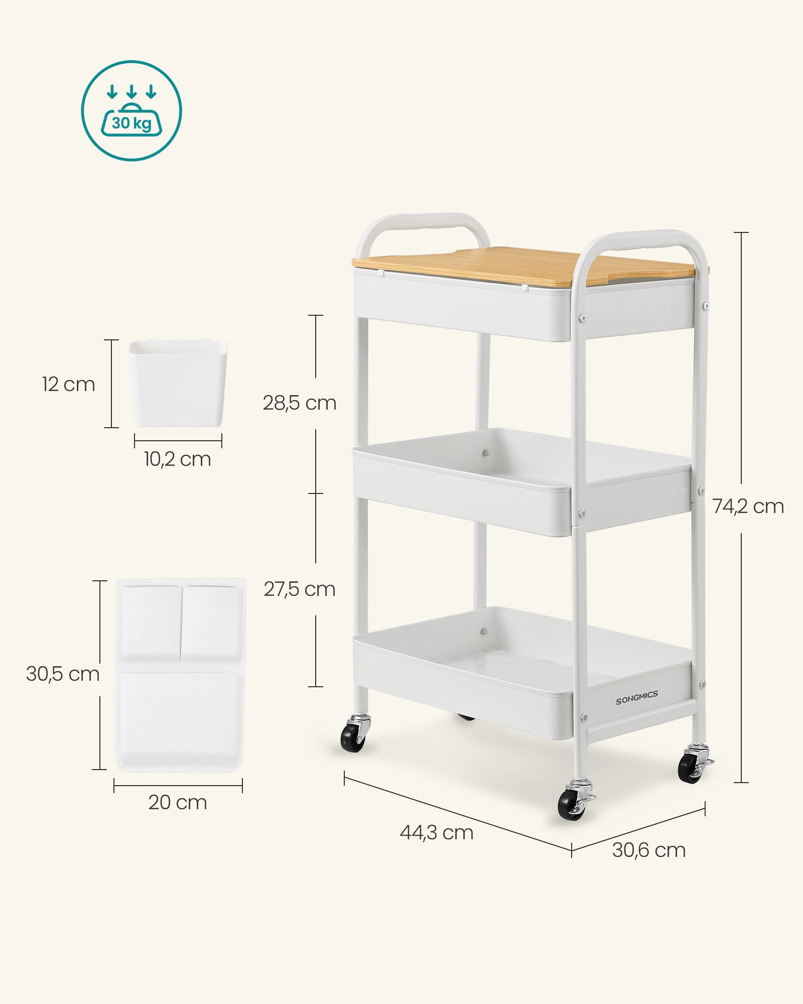 3 Metallgrilles Wolkwit