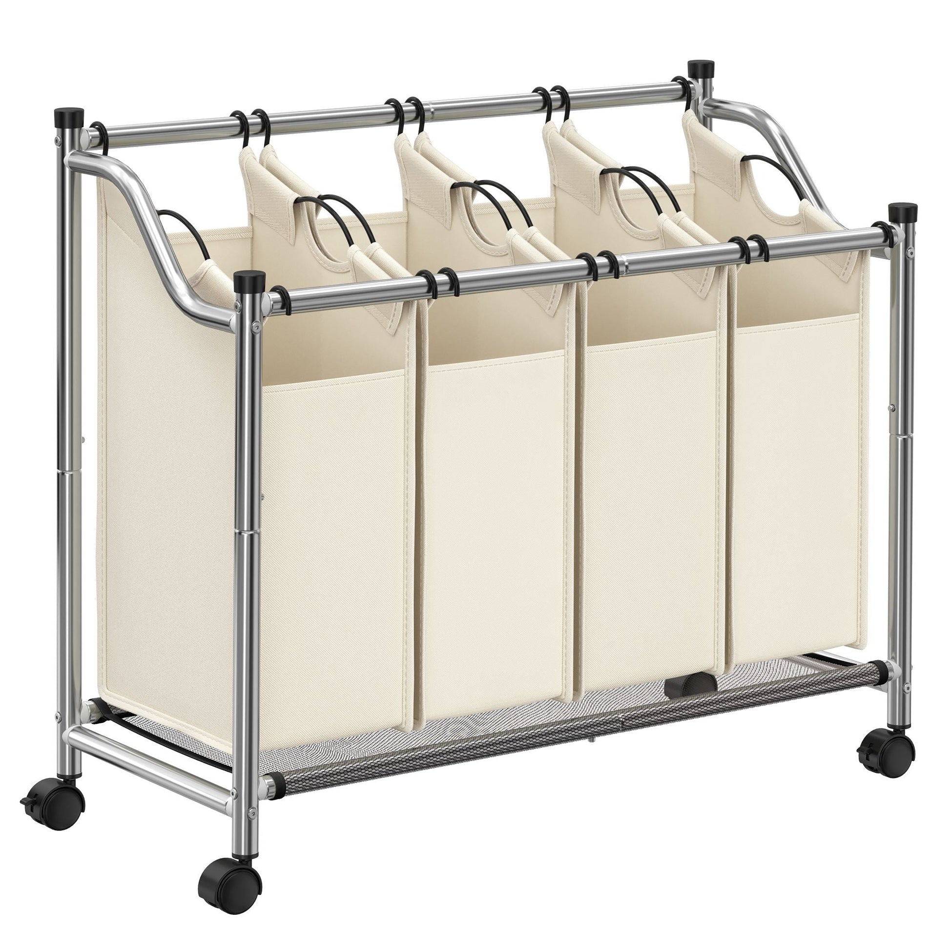 Wäschereikorb auf Rädern - 4 Waschbeutel - 4 x 35 Liter - Beige