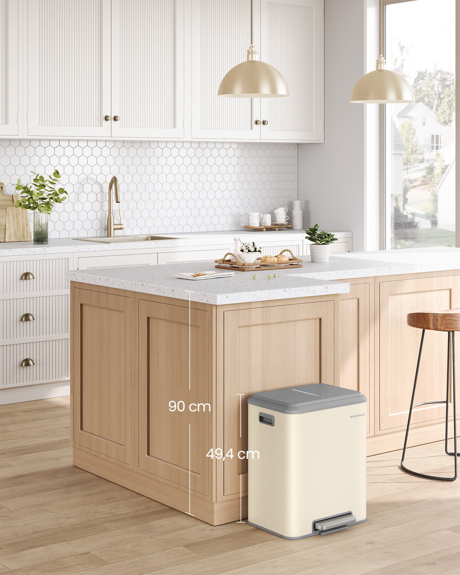 2 Fächer zum Recycling und Restabfällen, Sand Beige