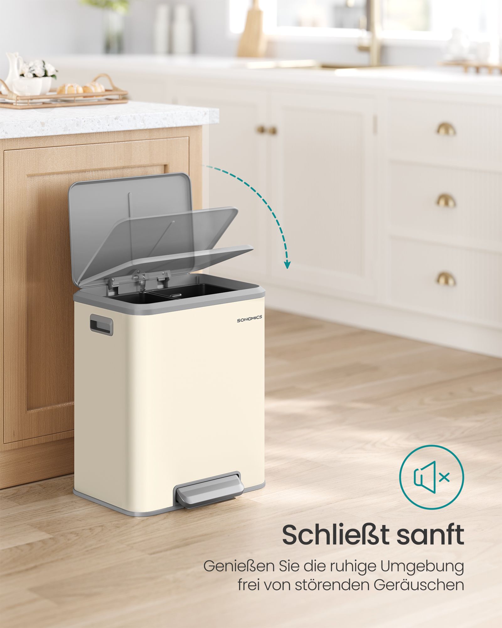 2 Fächer zum Recycling und Restabfällen, Sand Beige