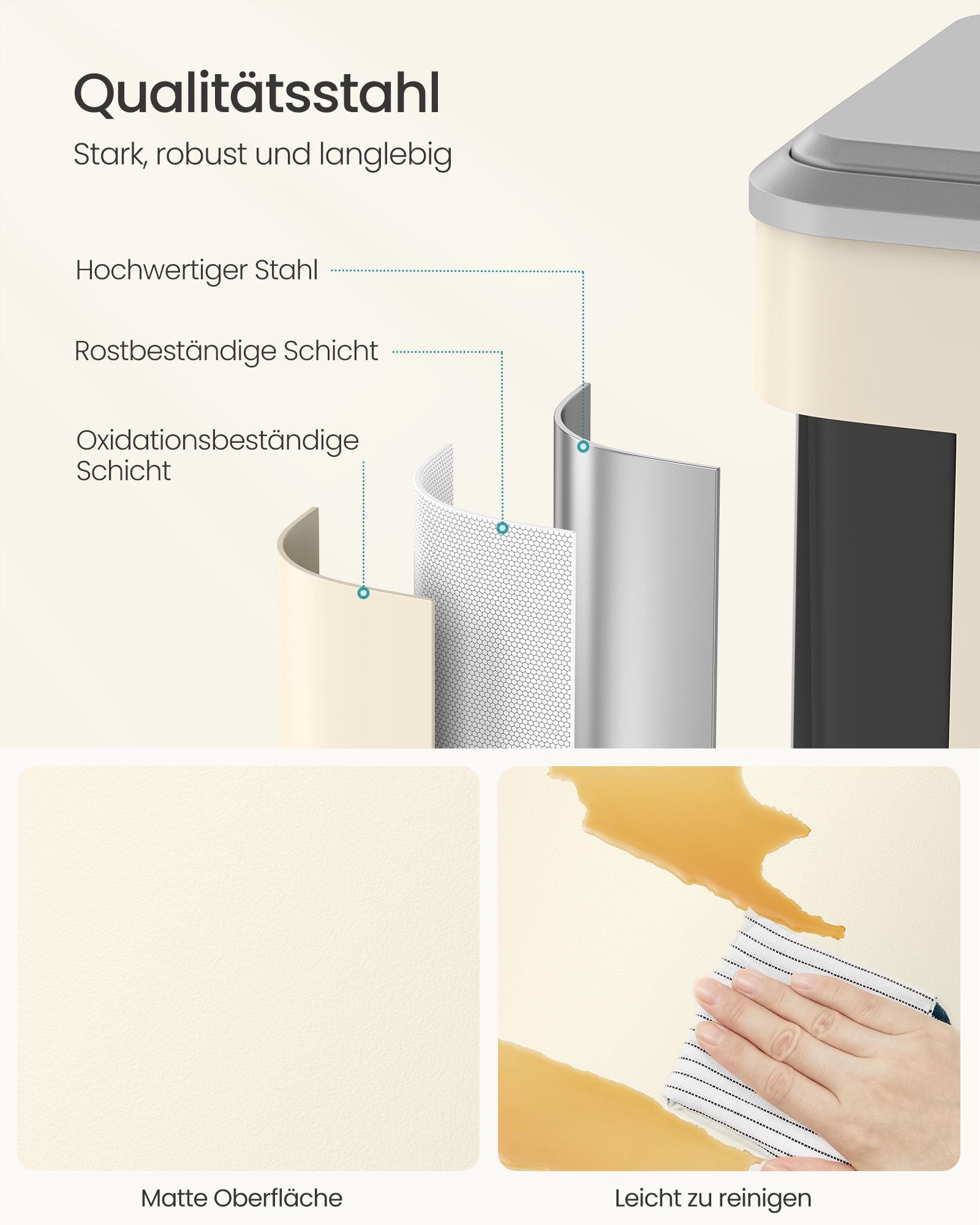 2 Fächer zum Recycling und Restabfällen, Sand Beige