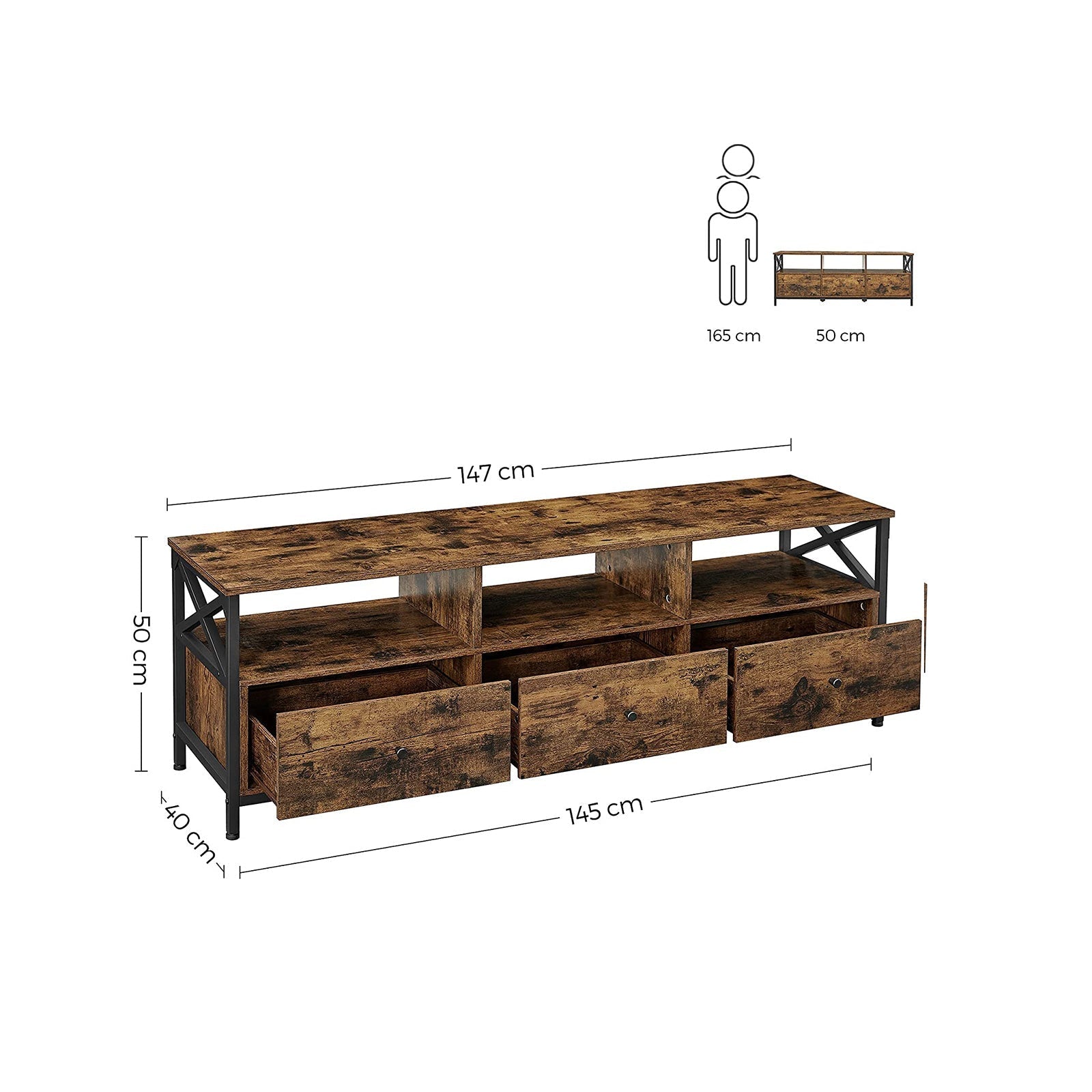 TV -Möbel - Couchtisch - mit 3 Schubladen - Industriedesign