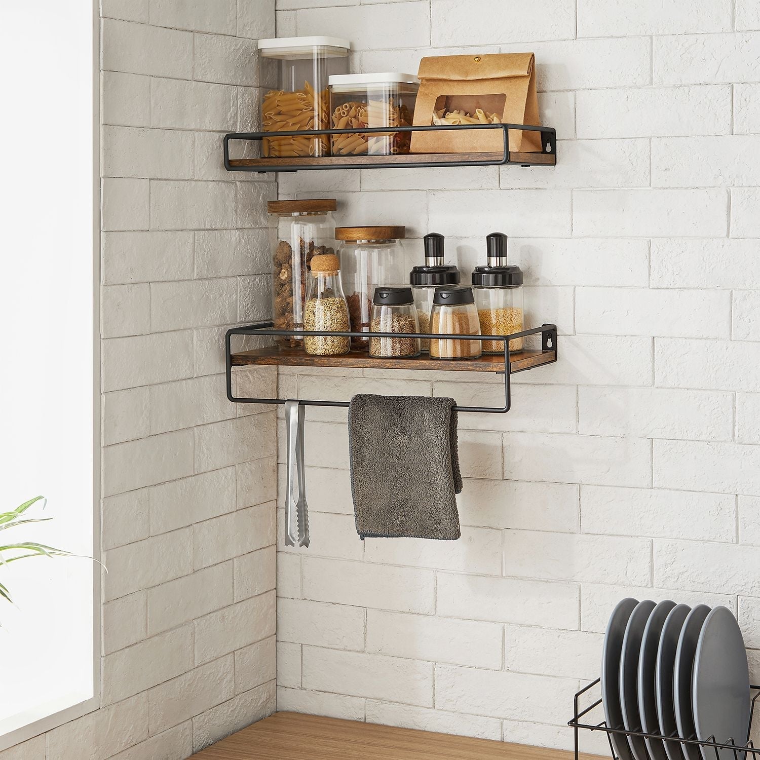 Wandregale - 2 - schwebend - Industrielles Design - Brown / Schwarz