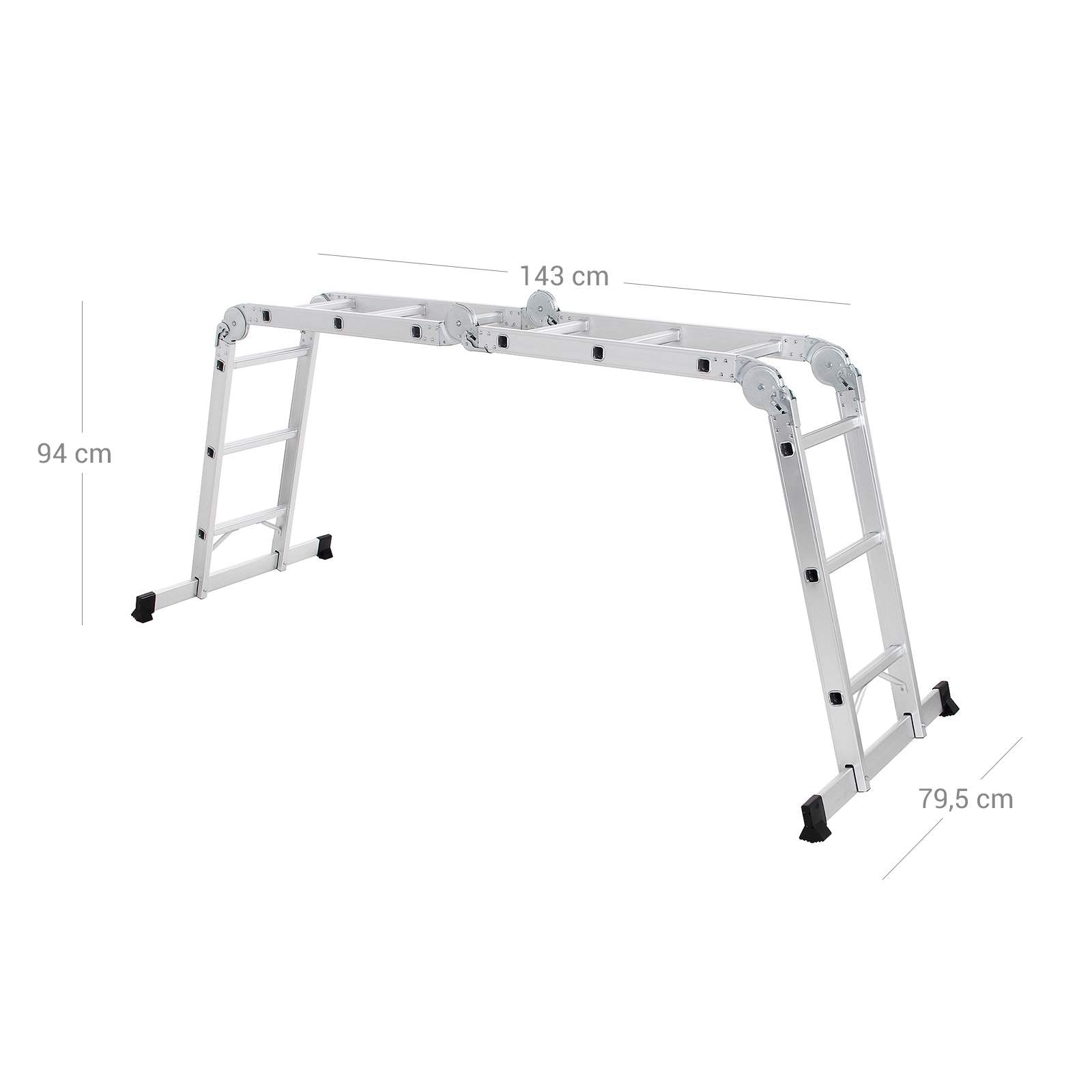 Multifunktionale Leiter - Aluminium - mit 2 Metallplatten - faltbar - 150 kg - Silber