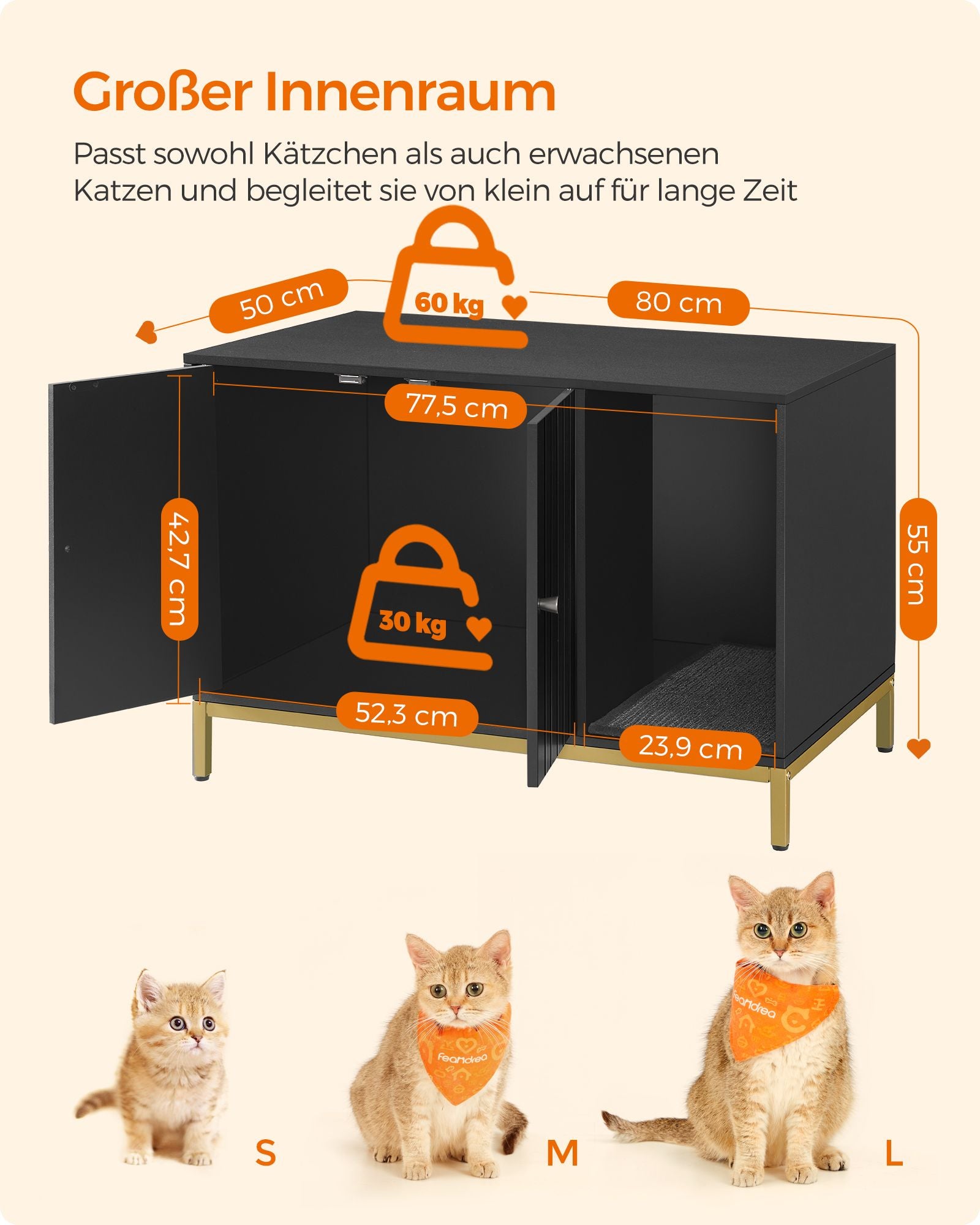 Katzenbäckerei mit Krabbenmatte und goldenen Beinen