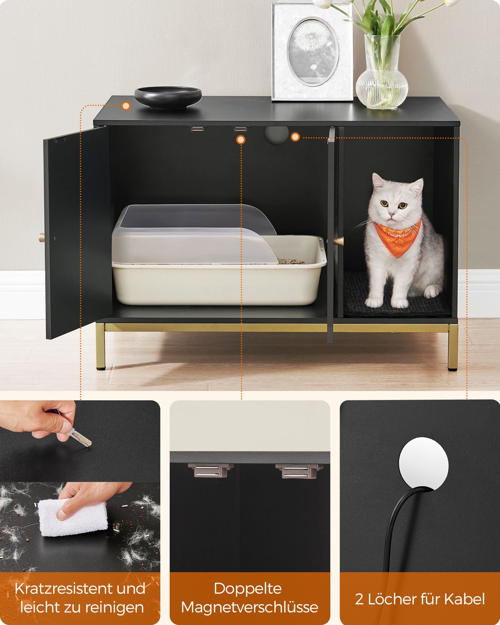 Katzenbäckerei mit Krabbenmatte und goldenen Beinen