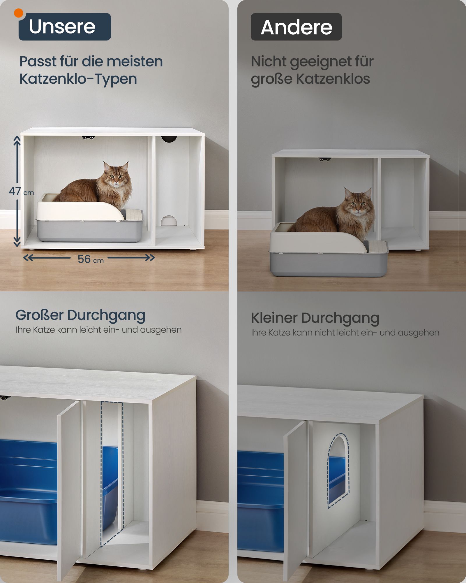 Katze mit Push-to-Open-Türen für große Katzen gebacken