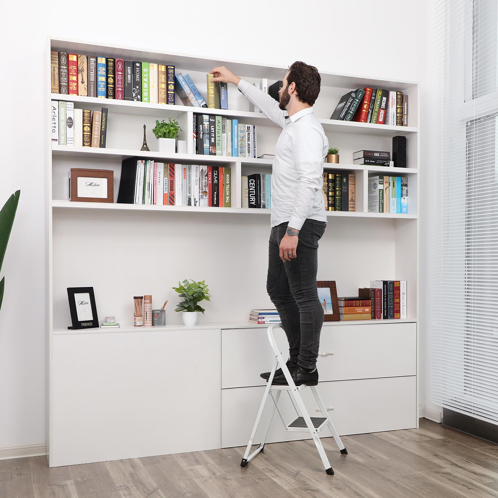 Treppenladder - 2 Stufen - Stiefhocker - Metall - Grau