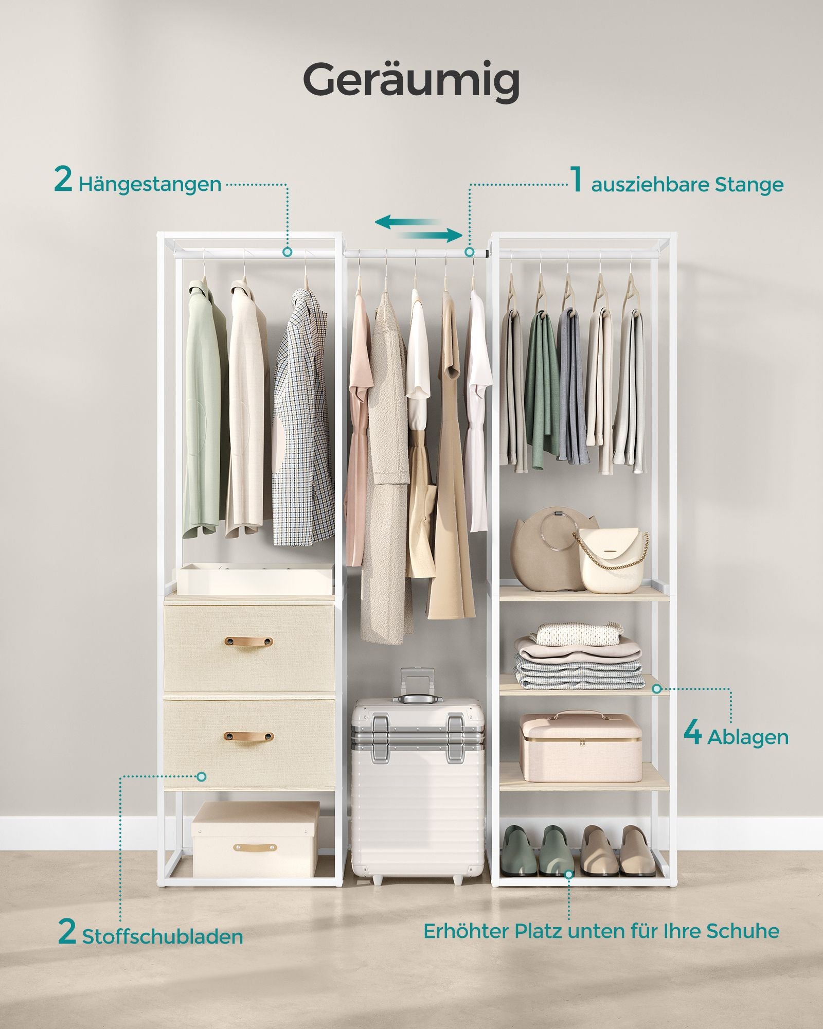 Kleidungsständer - mit 2 Schubladen - Natural Beige
