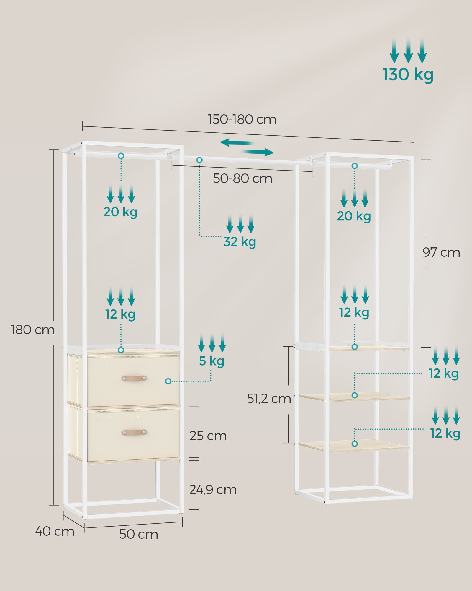 Kleidungsständer - mit 2 Schubladen - Natural Beige