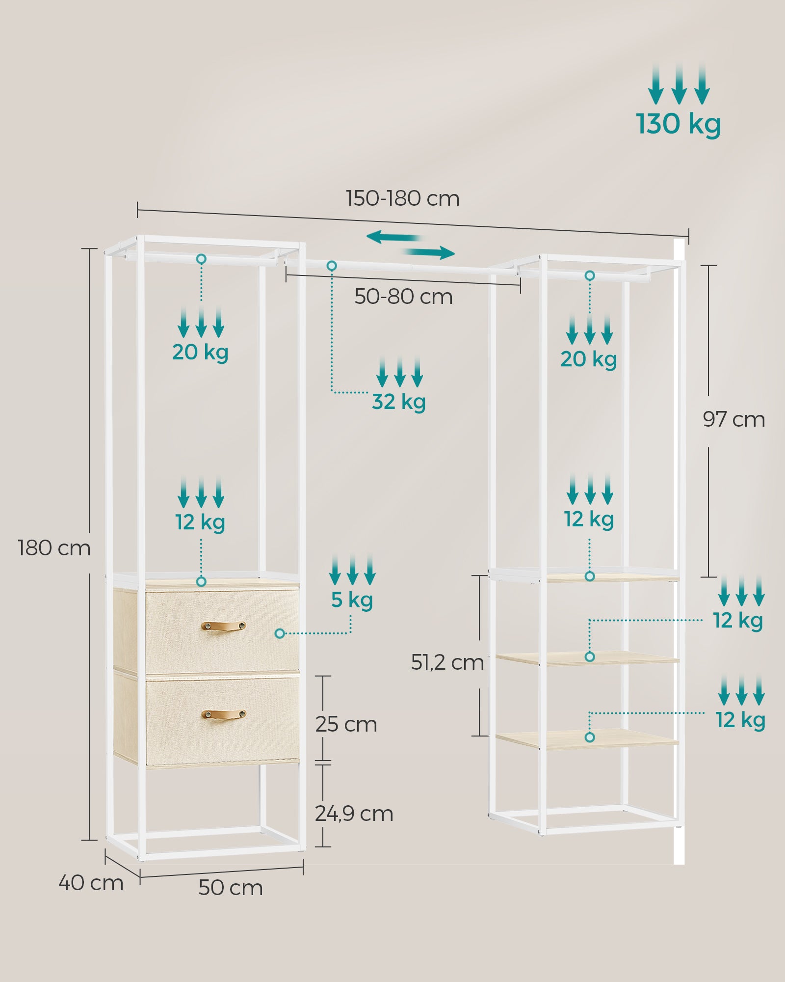 Kleidungsständer - mit 2 Schubladen - Natural Beige