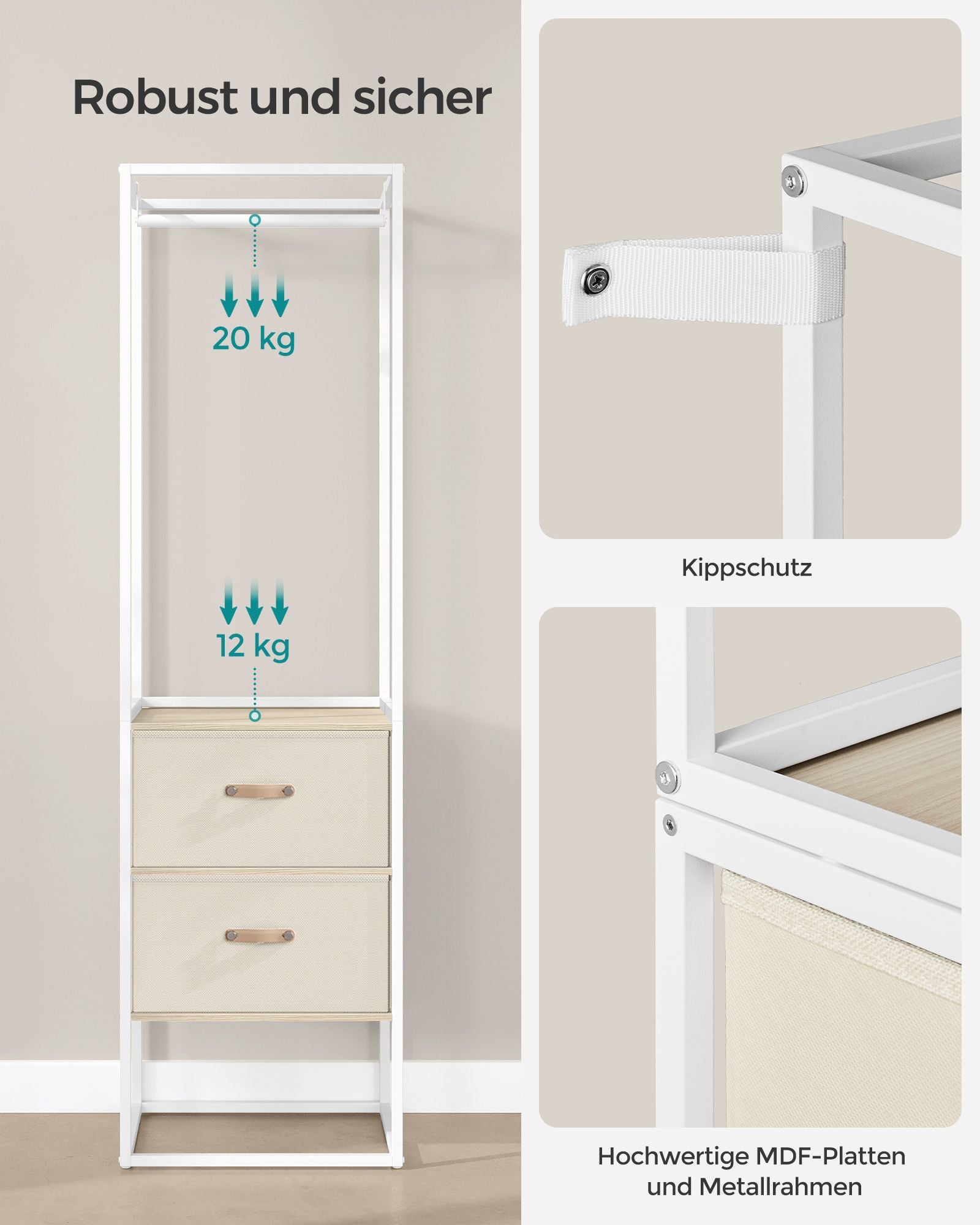 Kleidungsständer - mit 2 Schubladen - Natural Beige