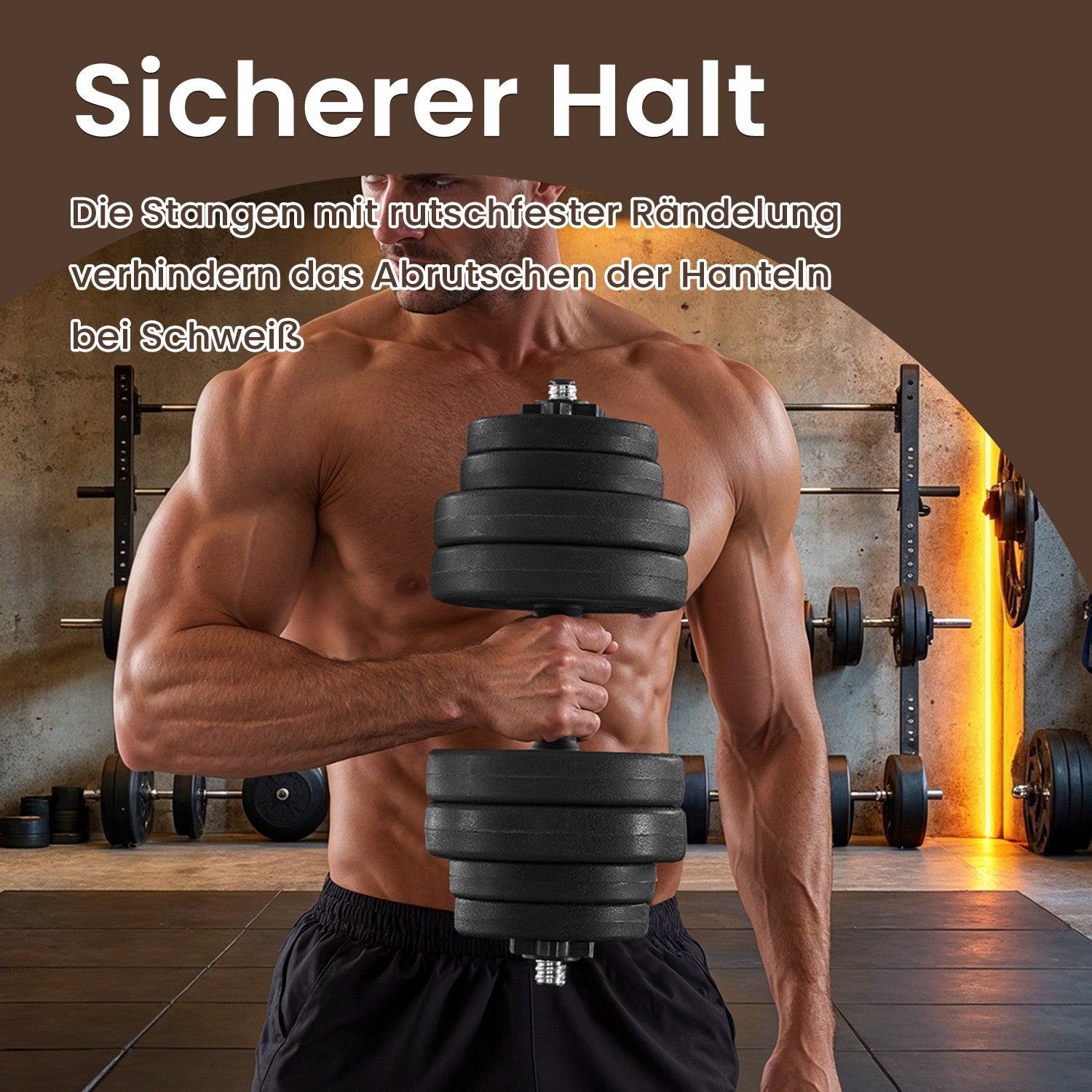 2-in-1-Halfter-Dumbbells mit Stahlverbindungsrohr, 2 x 15 kg, Tintenschwarz