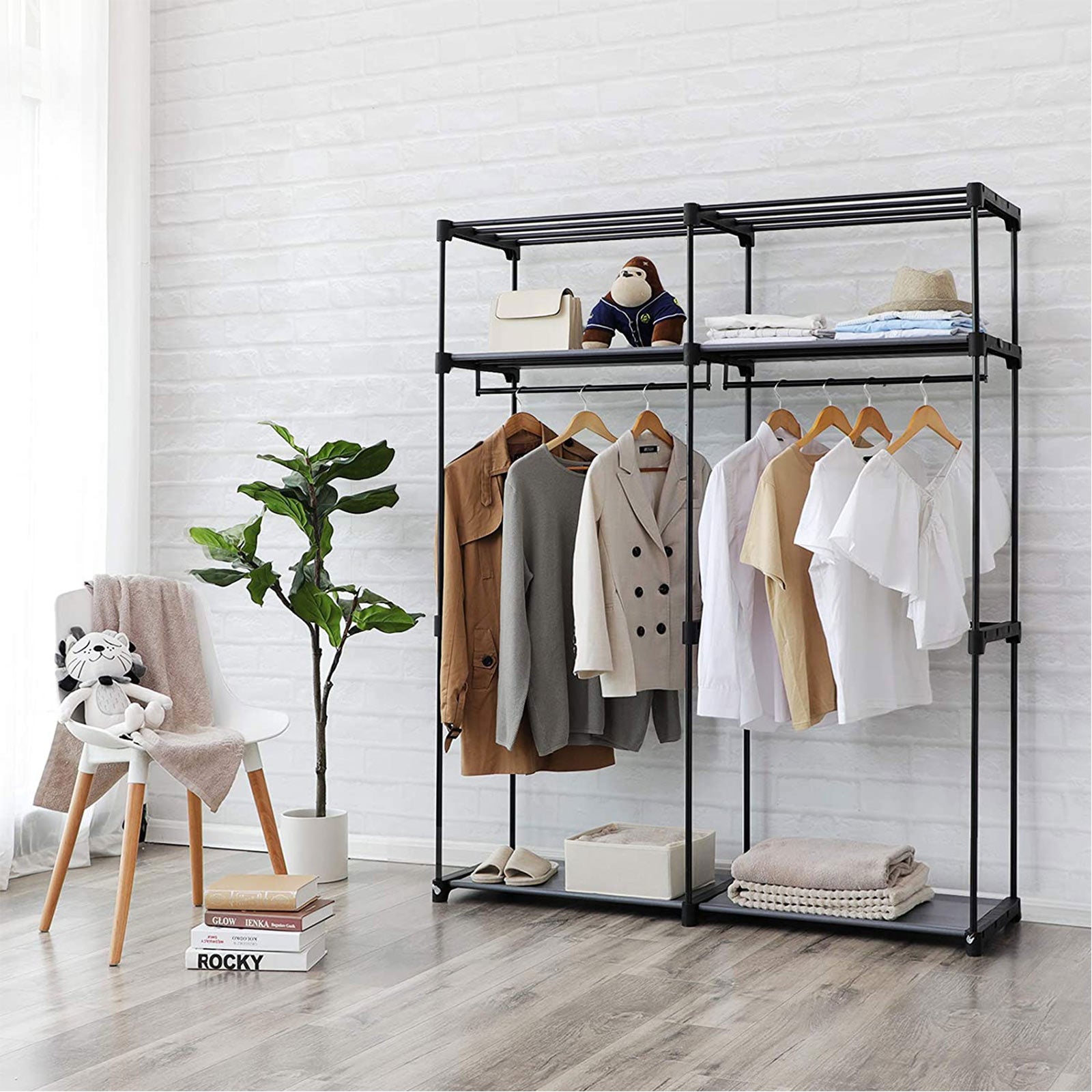 Kleiderschrank - Stoffkoffer mit 2 Stangen - 140 x 43 x 174 cm - schwarz