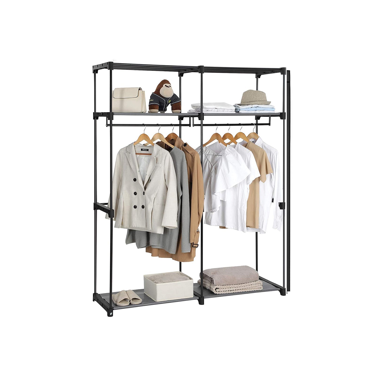 Kleiderschrank - Stoffkoffer mit 2 Stangen - 140 x 43 x 174 cm - schwarz