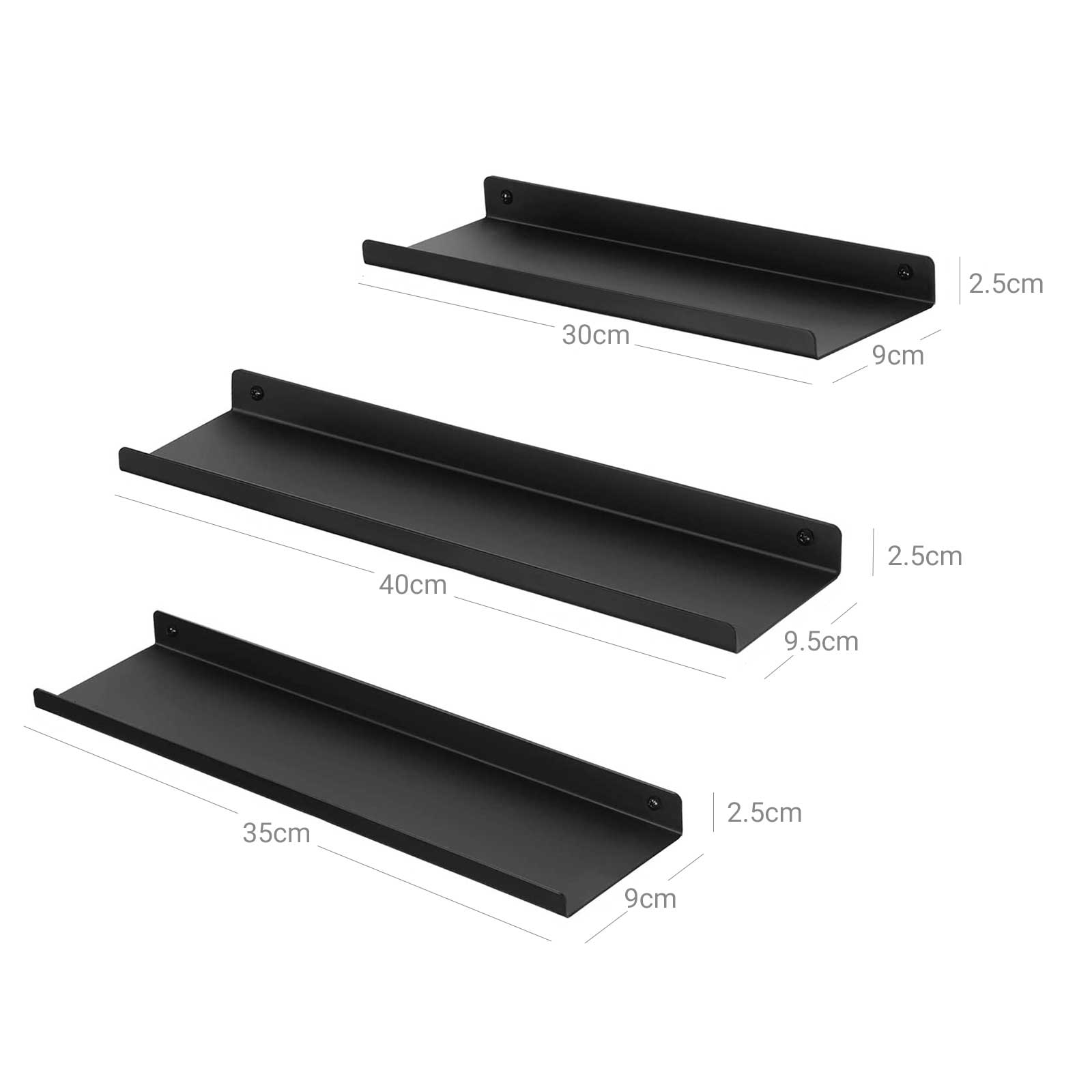 Wandregale - 3 - schwimmendes Metall - Industrielles Design - Schwarz